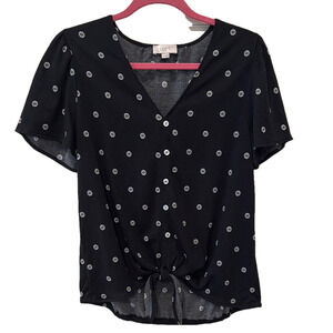 Loft Outlet black floral tie front blouse, medium